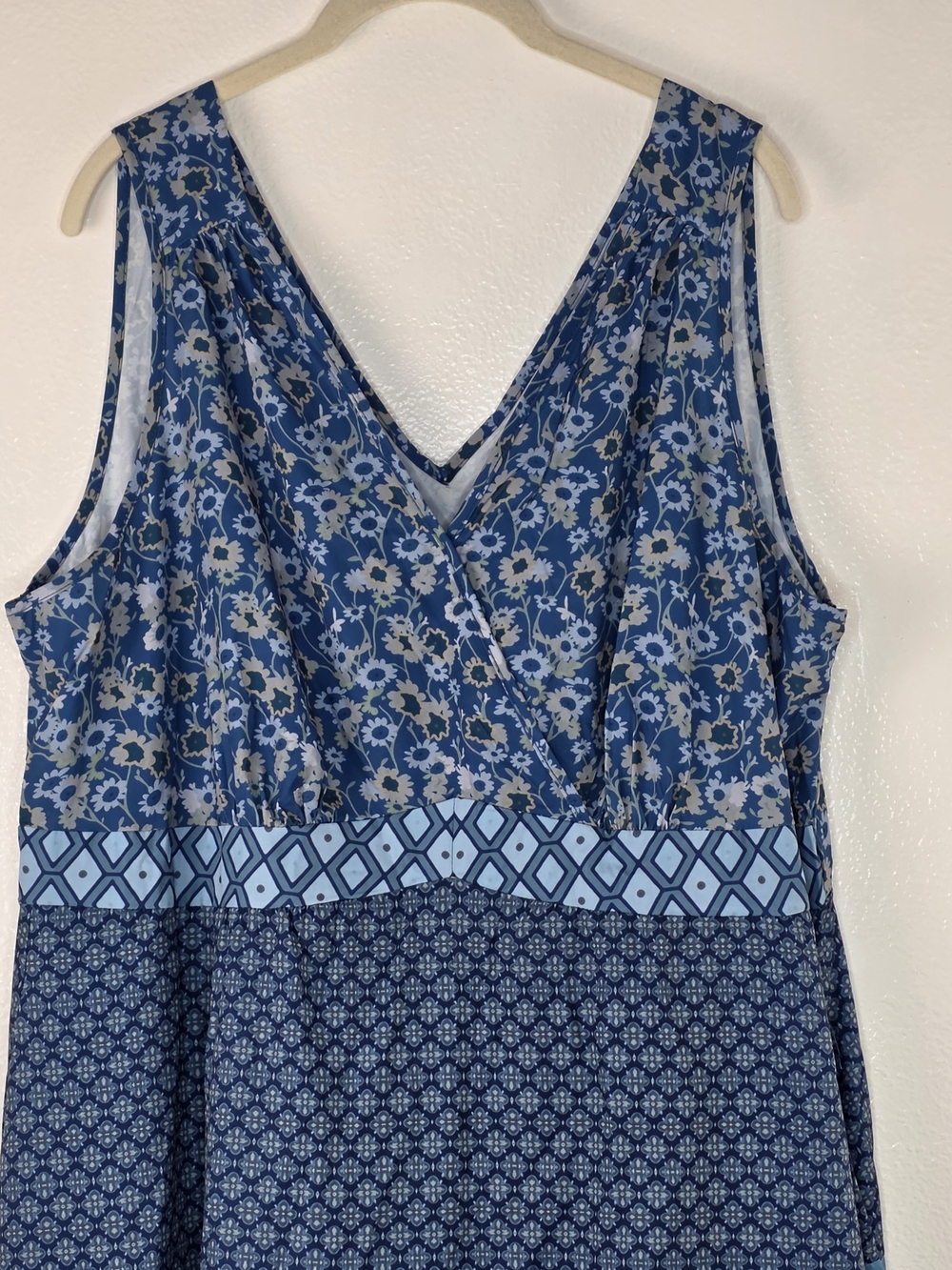 BloomChic Blue Floral Sleeveless Faux Wrap Tiered Patchwork Maxi Dress 18/20 - Picture 3 of 12